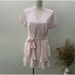 NWT Mi Ami Francesca's Light Pink Textured Faux Wrap Romper Size M